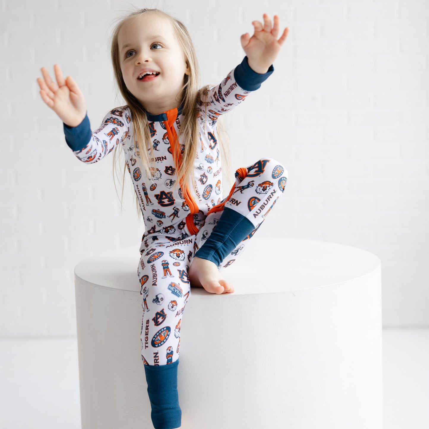 Auburn Tigers bamboo one-piece pajamas with full zipper for little fans