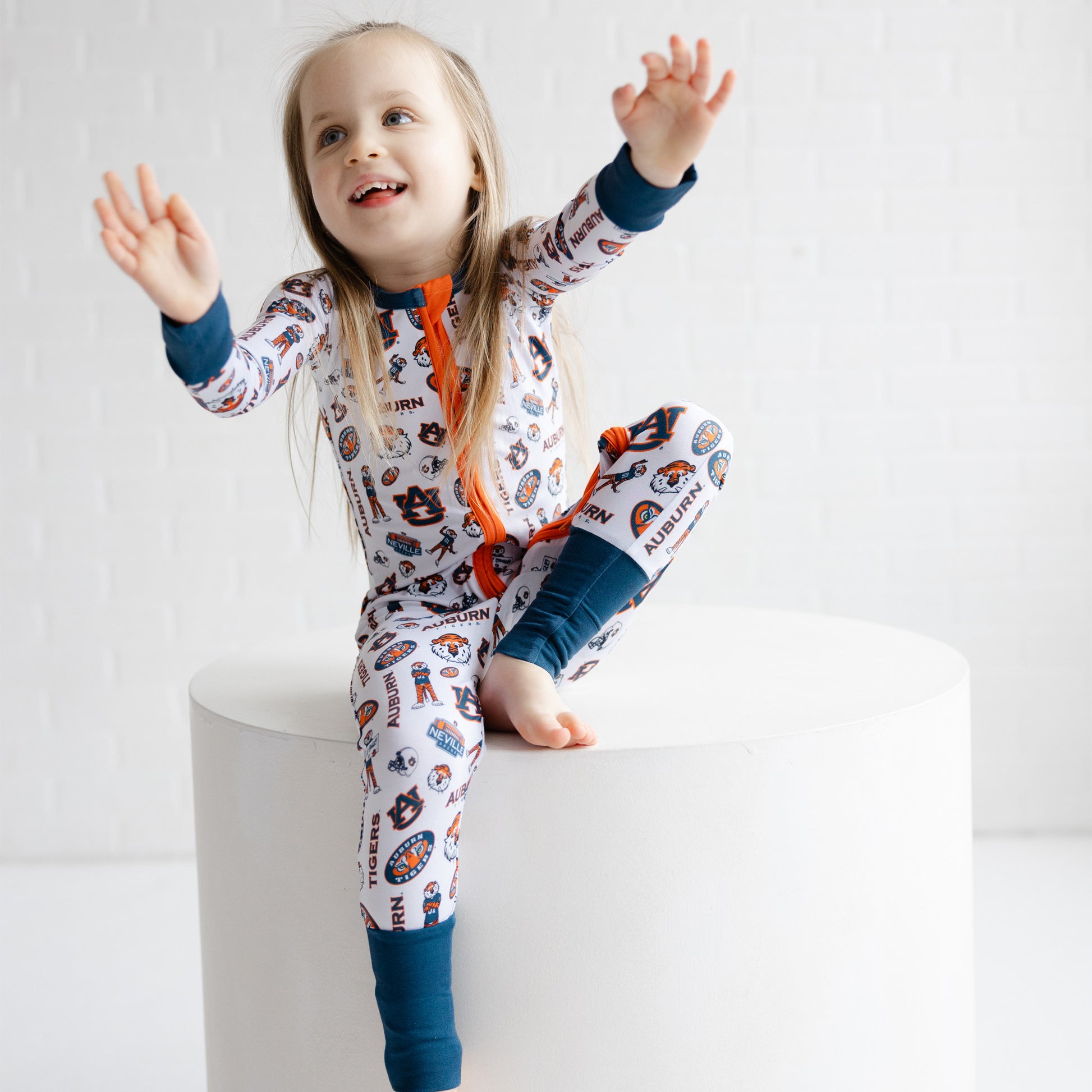 Auburn Tigers bamboo one-piece pajamas with full zipper for little fans