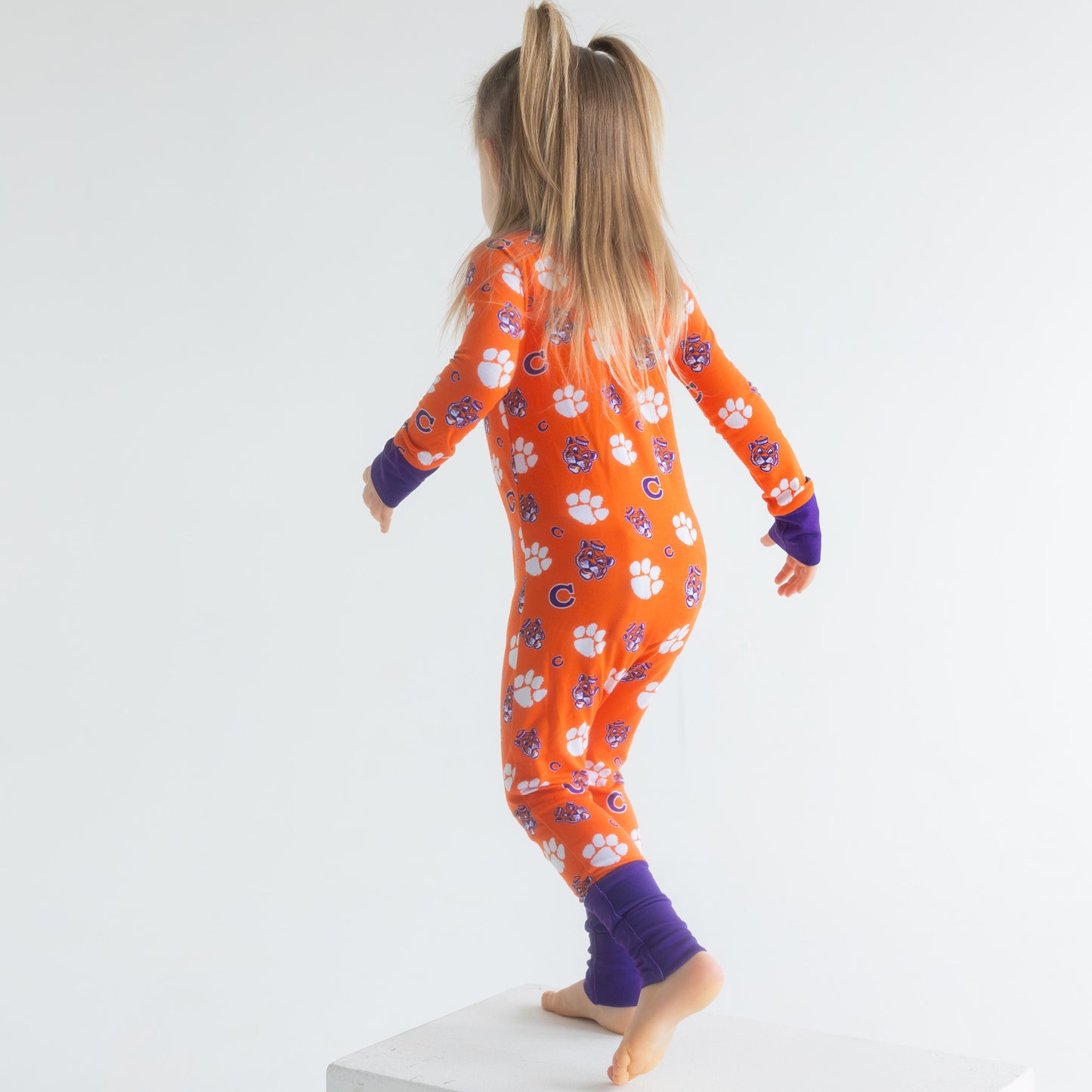 Clemson Tigers infant bamboo one-piece sleeper with all-over Tigers print