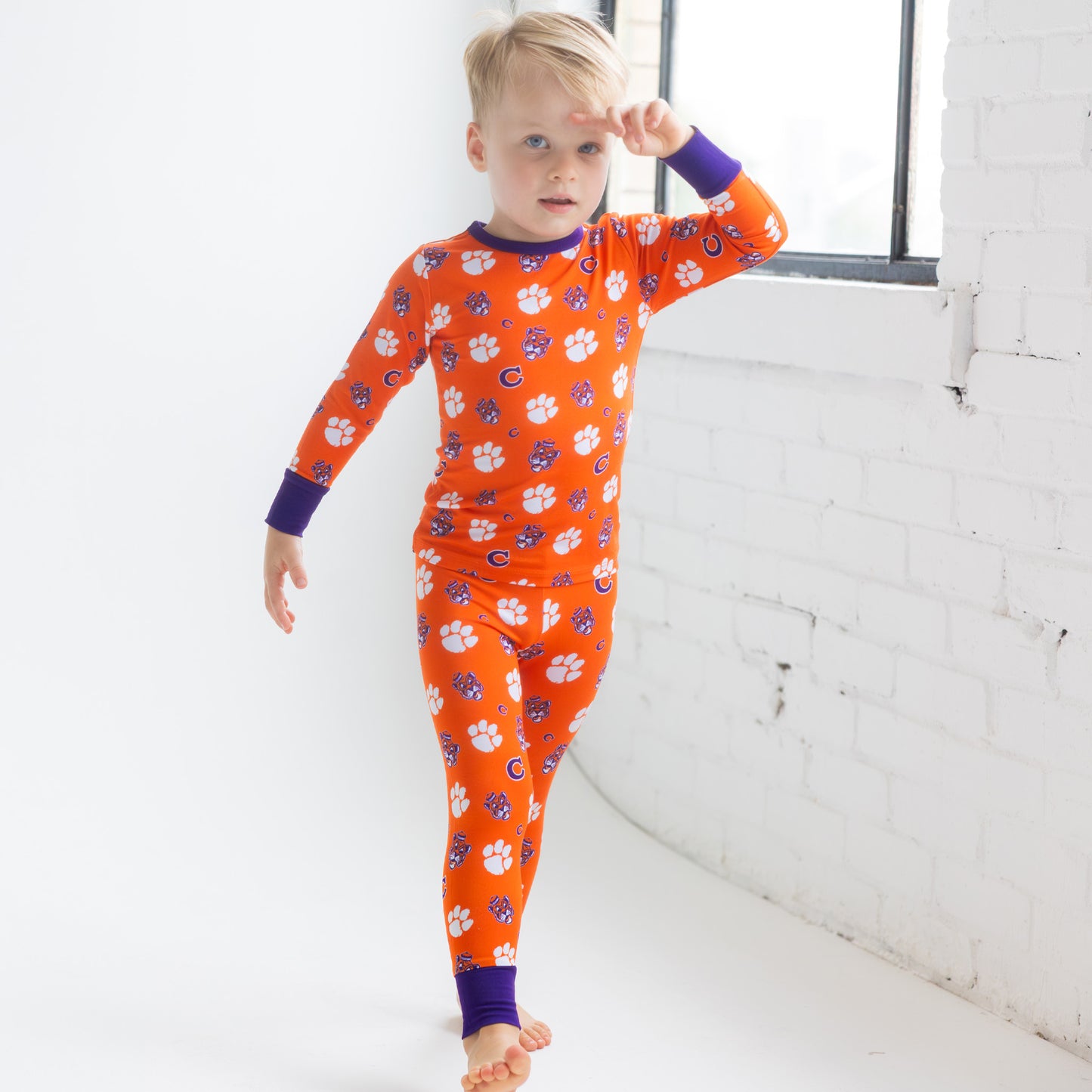 Clemson Tigers children’s two-piece pajama set with long sleeve top and pants