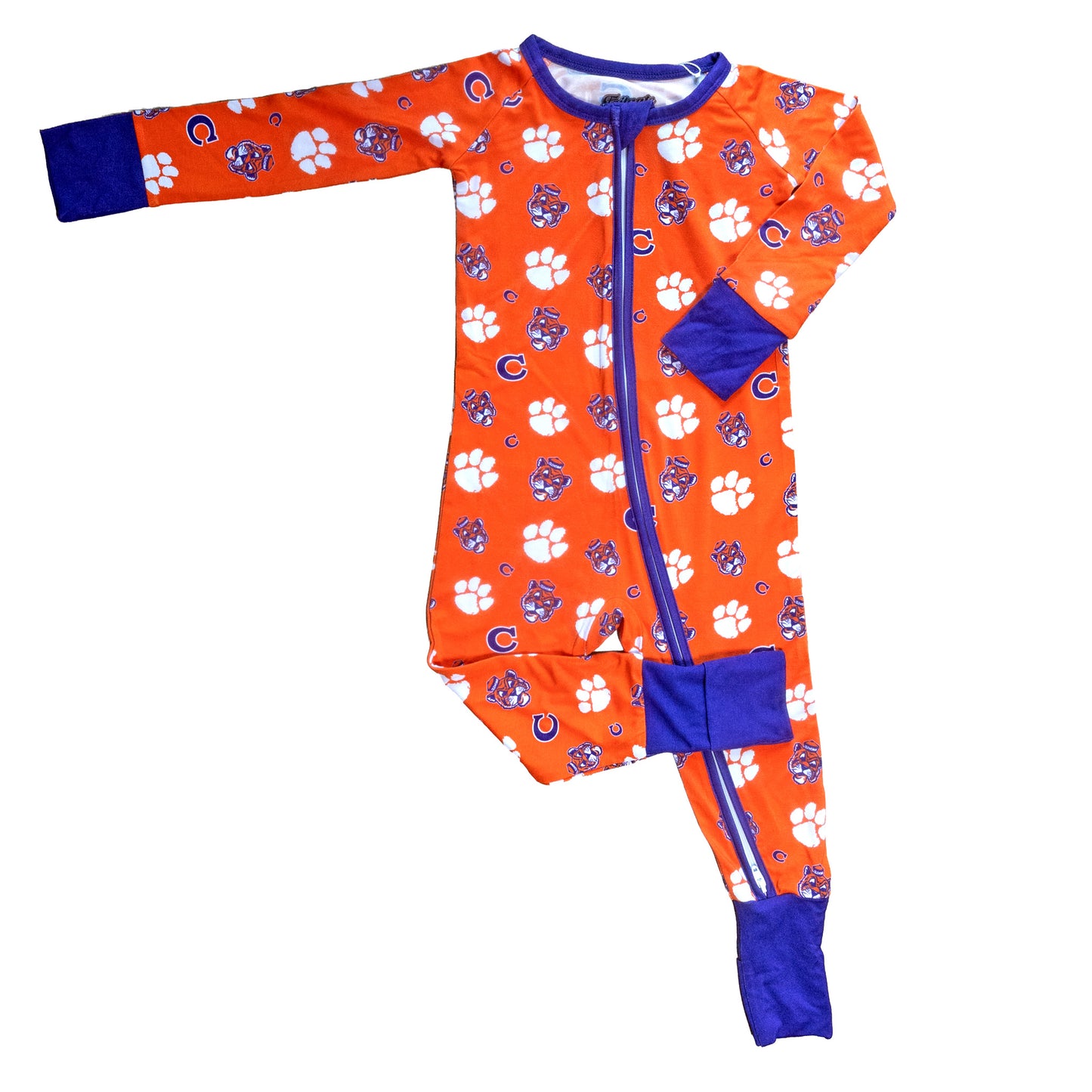 Clemson Tigers infant zip-up bamboo sleeper for little Tigers fans