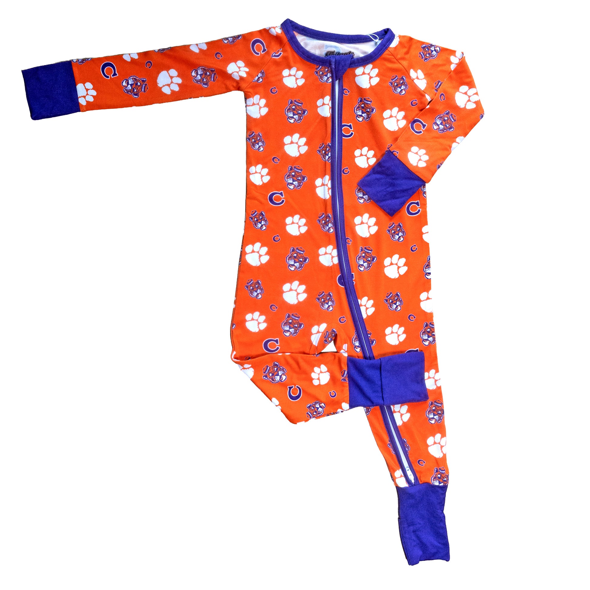 Clemson Tigers infant zip-up bamboo sleeper for little Tigers fans