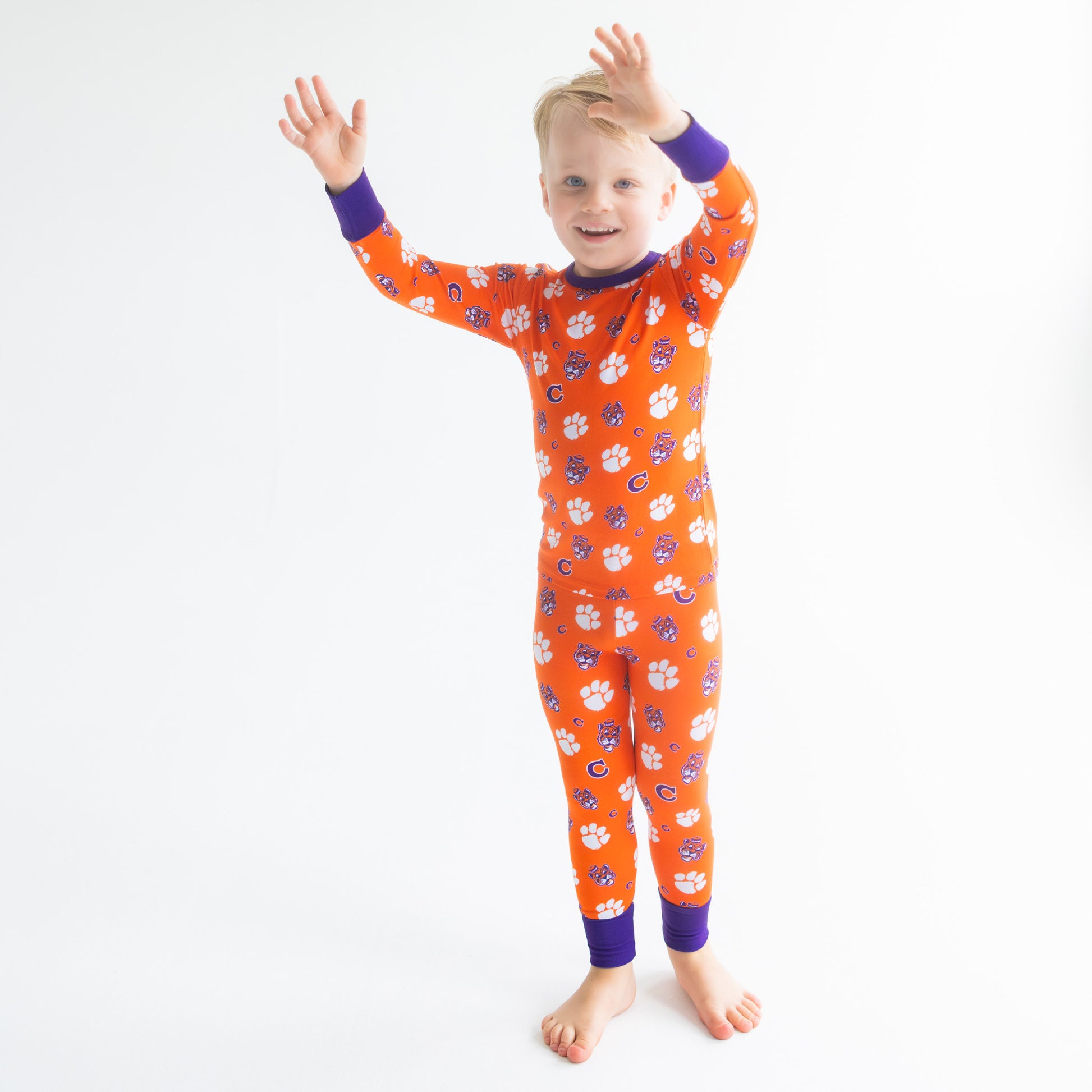 Clemson Tigers bamboo pajama set featuring orange and purple team branding