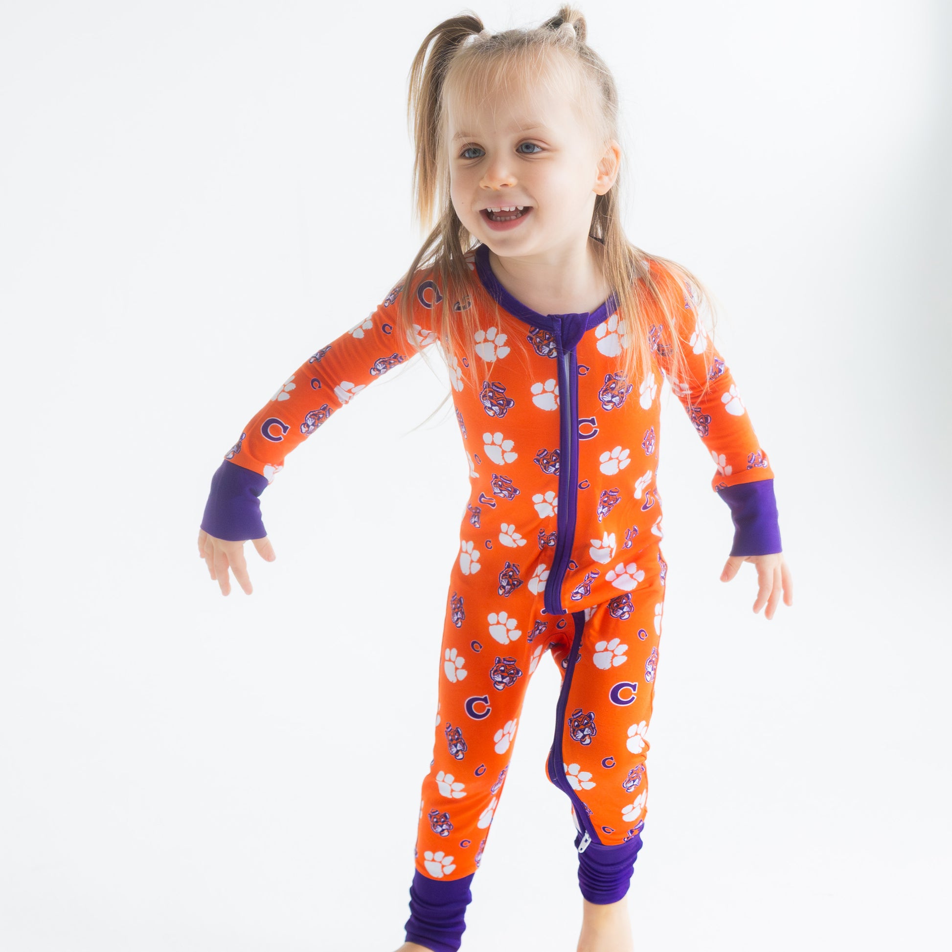 Officially licensed Clemson Tigers baby sleeper made from soft bamboo fabric