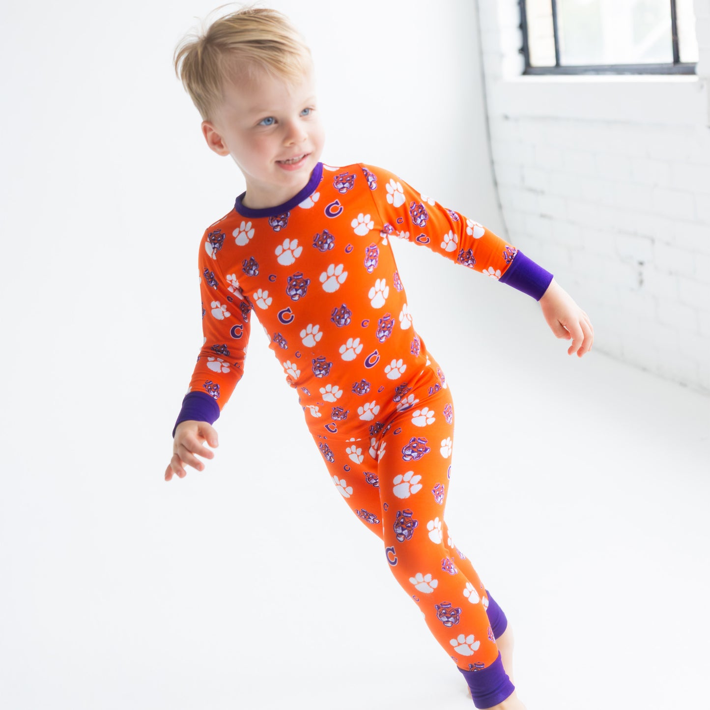 Officially licensed Clemson Tigers kids sleepwear with all-over Tigers branding