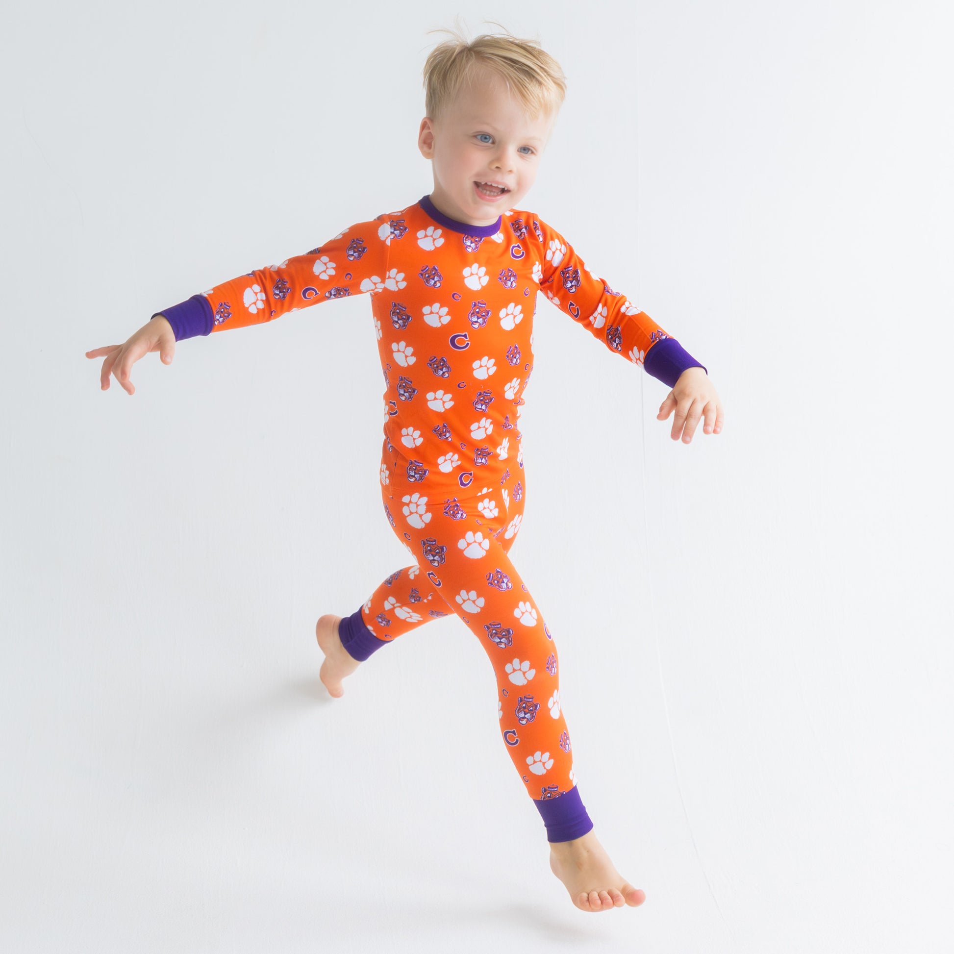 Clemson Tigers kids bamboo two-piece pajama set with officially licensed team print