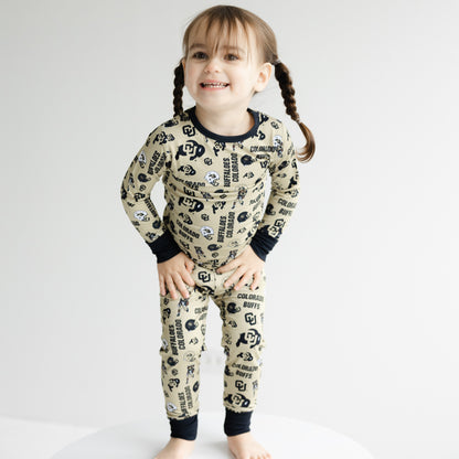 Colorado Buffaloes kids bamboo two-piece pajama set with officially licensed team print