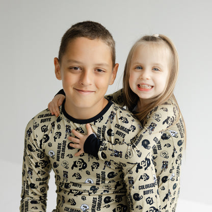 Colorado Buffaloes bamboo pajamas for little fans with black and gold team style