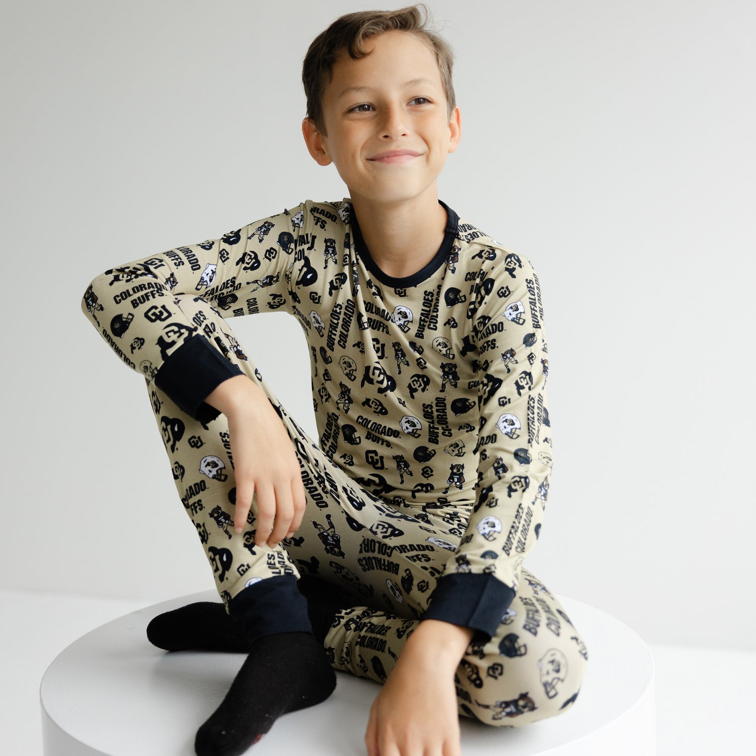 Colorado Buffaloes kids two-piece pajama set made from soft bamboo fabric