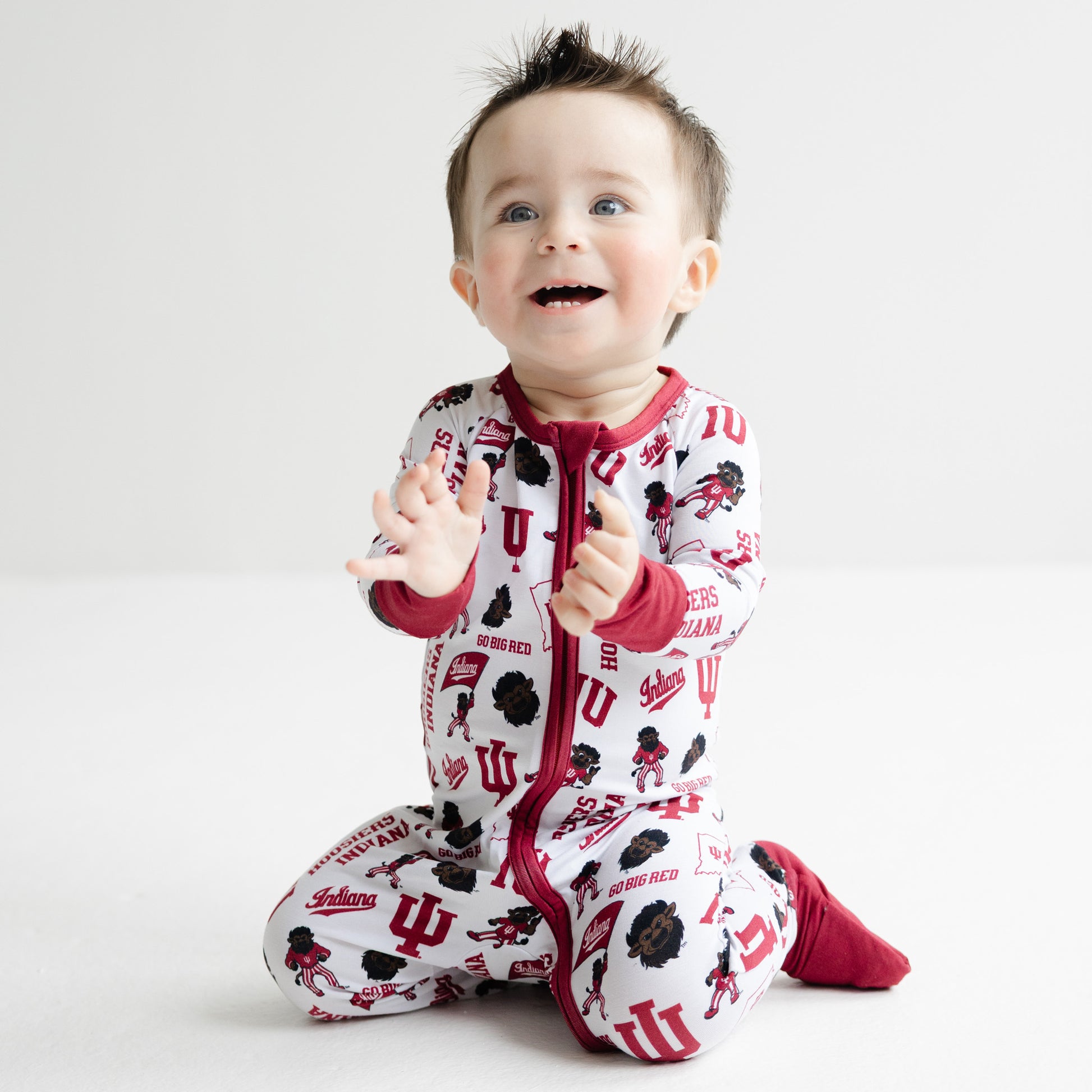 Indiana Hoosiers bamboo zippy pajamas for babies with all-over team branding