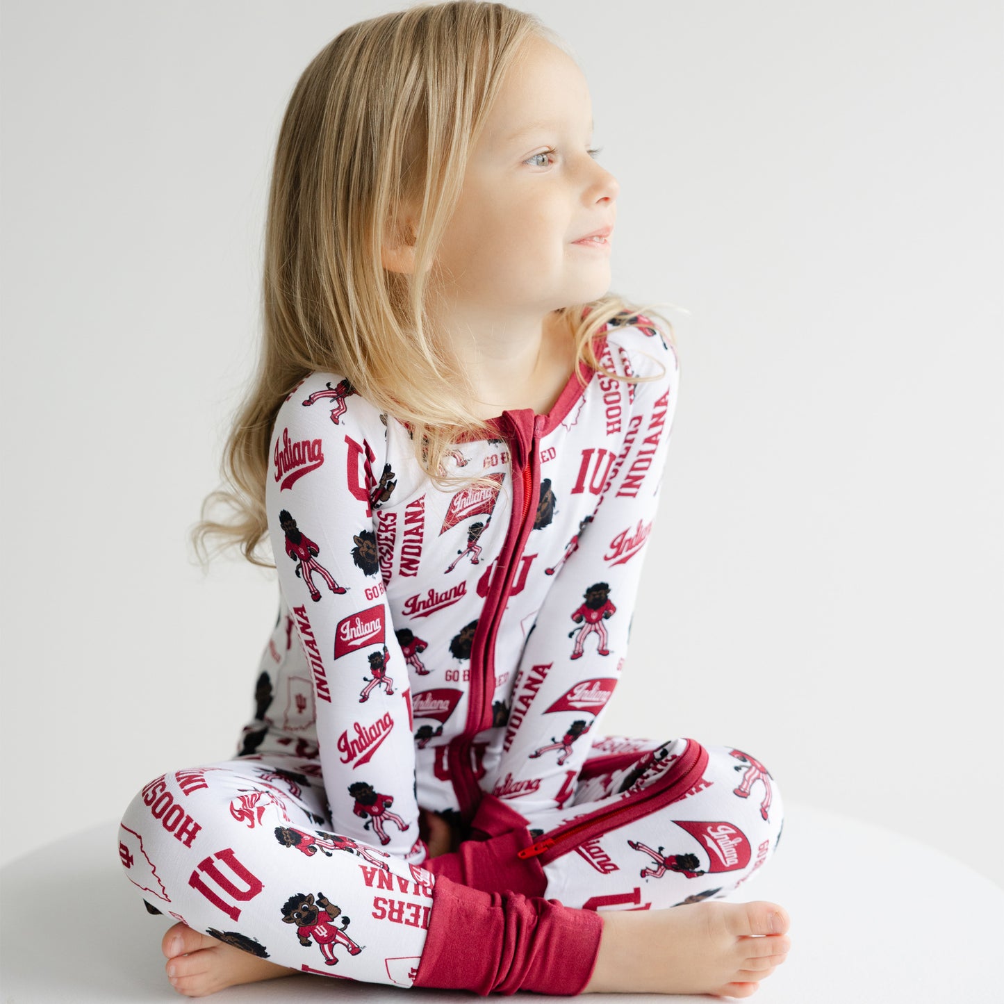 Indiana Hoosiers baby zip sleeper featuring officially licensed Hoosiers print