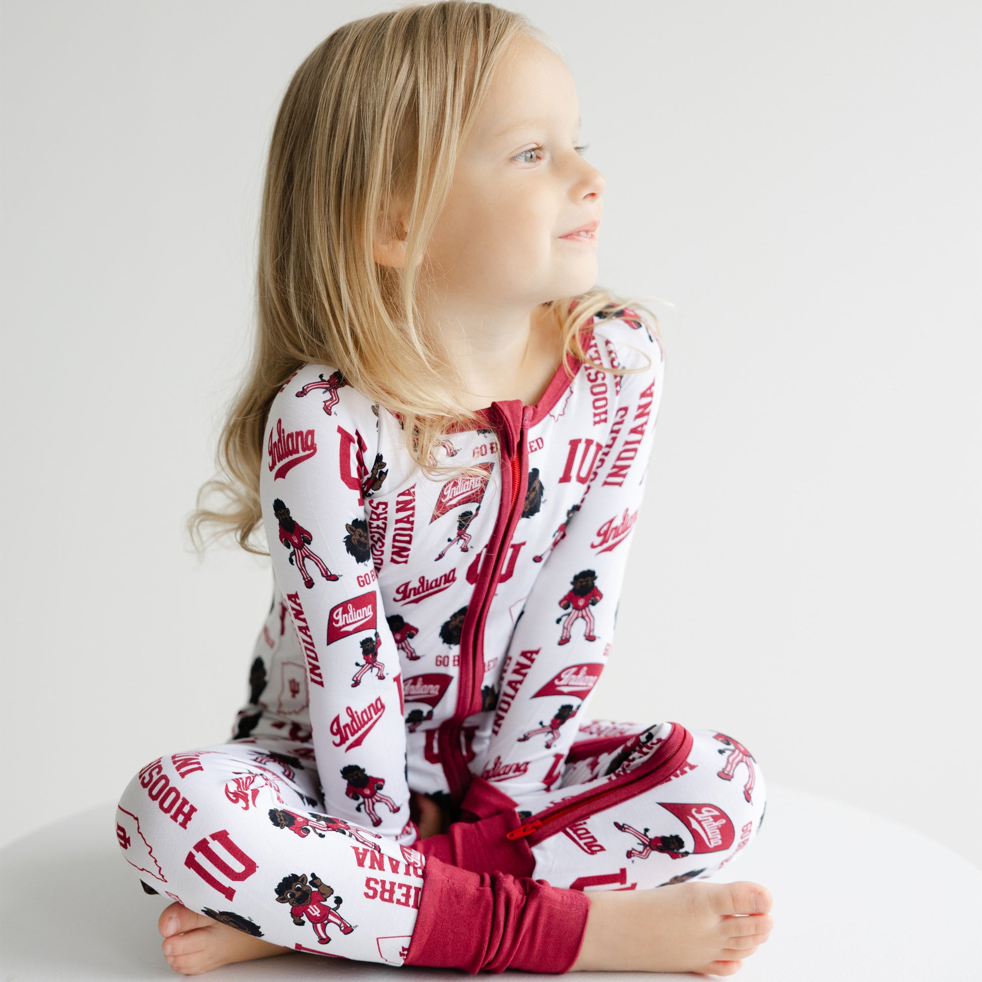 Indiana Hoosiers baby zip sleeper featuring officially licensed Hoosiers print