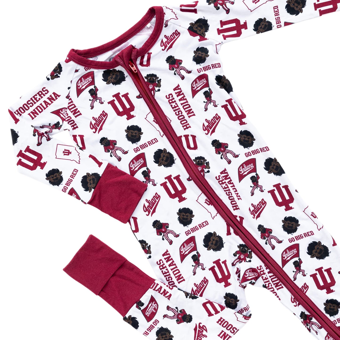 Indiana Hoosiers infant bamboo one-piece sleeper in crimson and cream team design