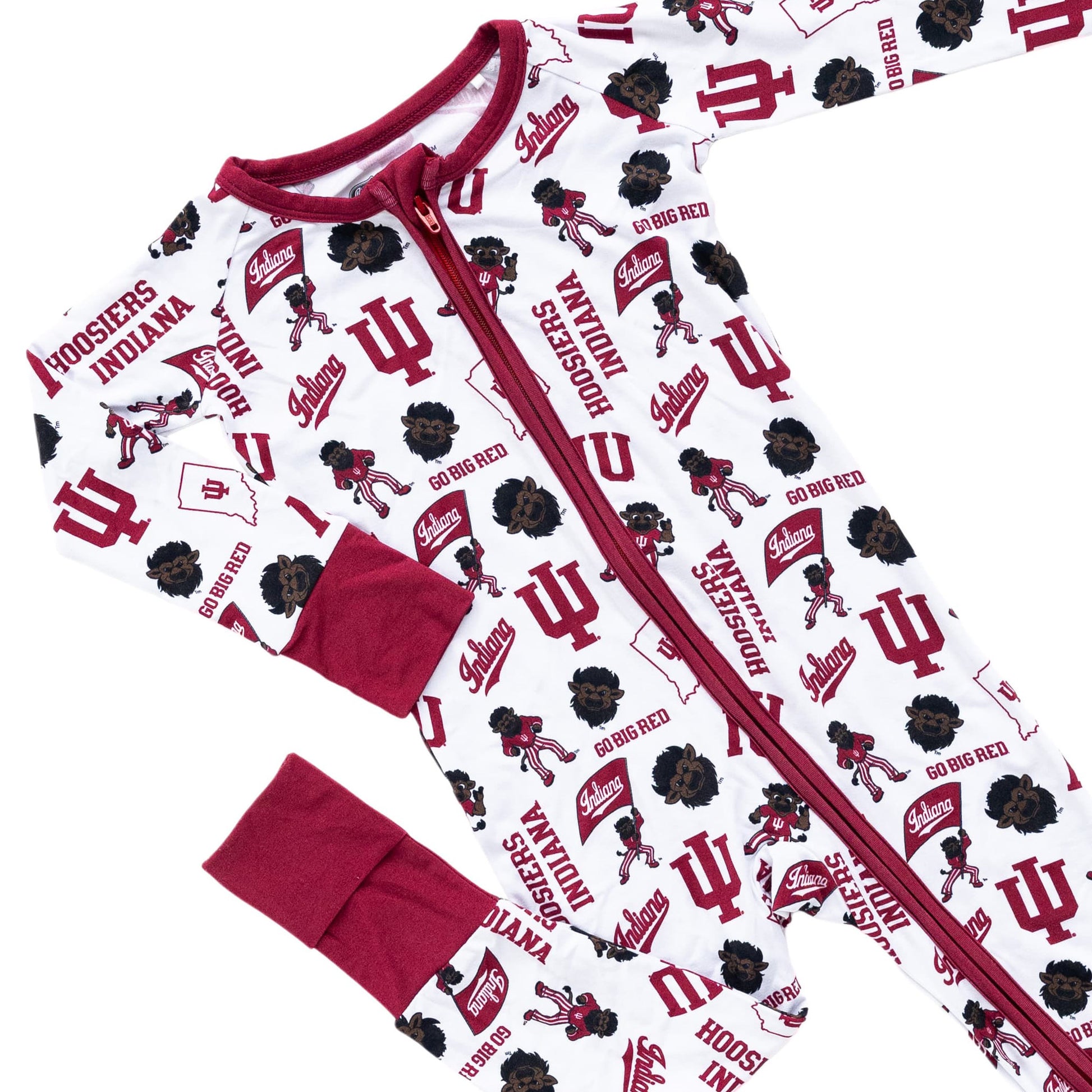 Indiana Hoosiers infant bamboo one-piece sleeper in crimson and cream team design
