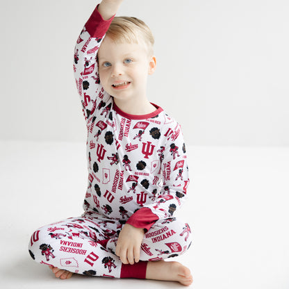 Indiana Hoosiers collegiate bamboo sleepwear set for boys and girls who love cheering for the Hoosiers.