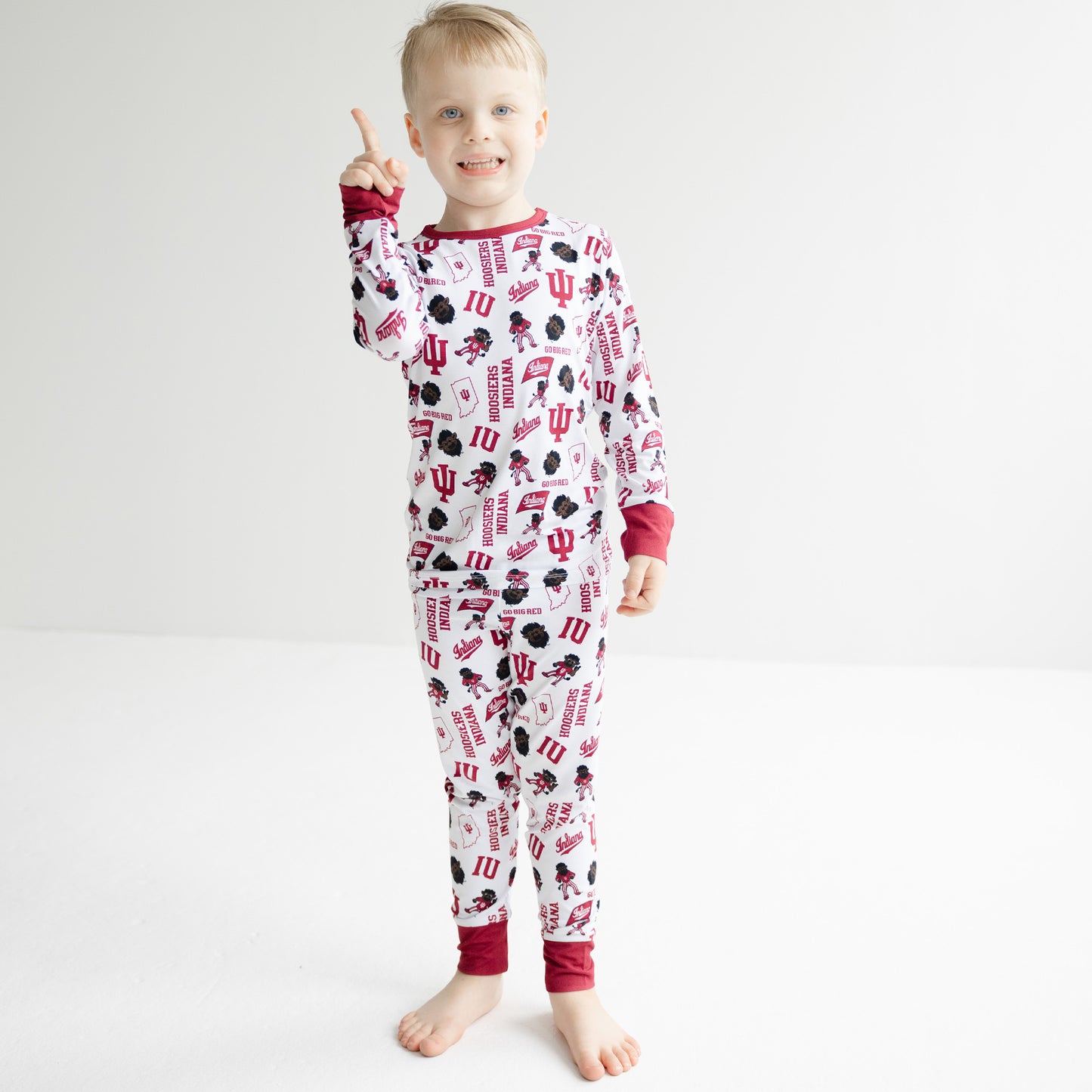 Official Indiana Hoosiers bamboo pajama set for children, featuring team-inspired collegiate sleepwear style.