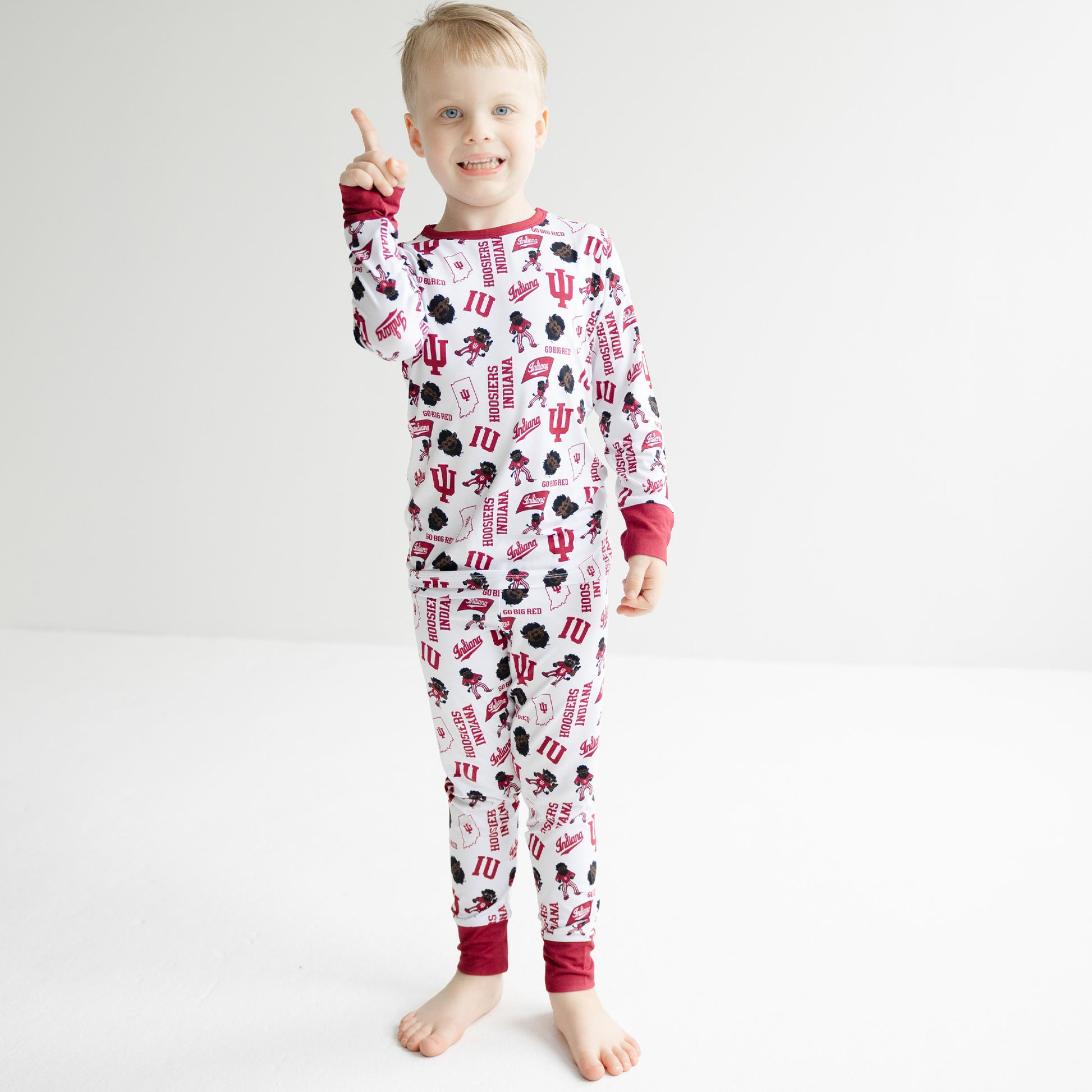 Official Indiana Hoosiers bamboo pajama set for children, featuring team-inspired collegiate sleepwear style.