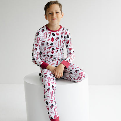 Kids Indiana Hoosiers two-piece pajama set made from soft bamboo fabric for little college fans.
