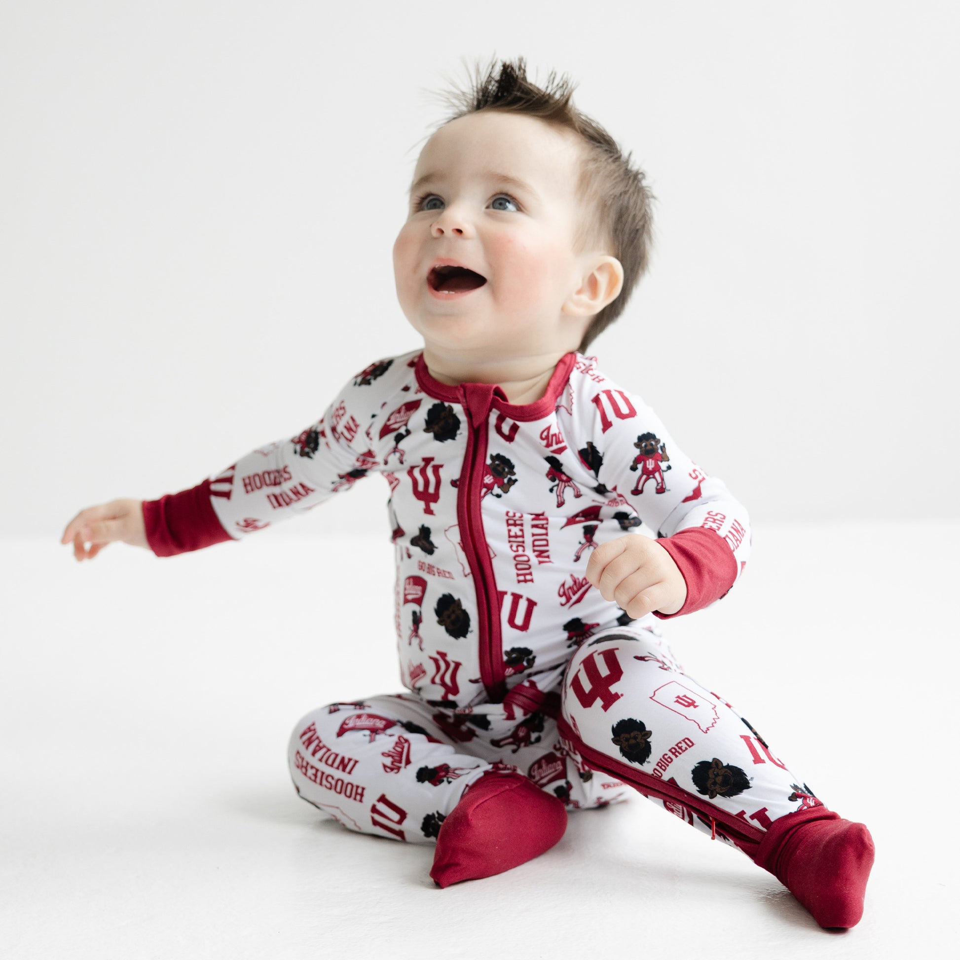 Indiana Hoosiers baby game day sleeper with crimson and cream team design