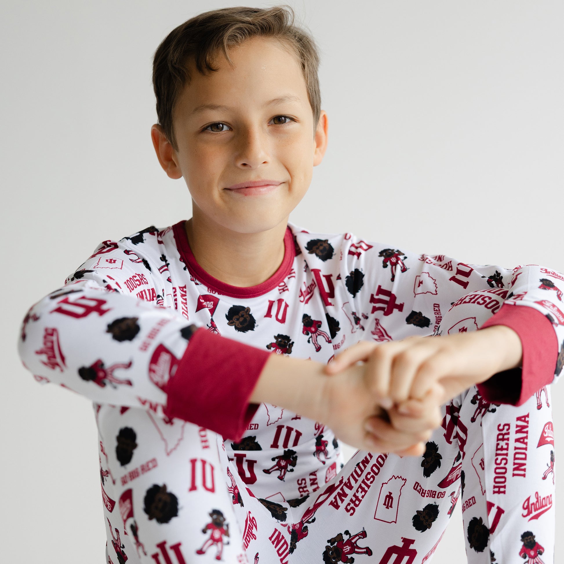 Officially licensed Indiana Hoosiers two-piece bamboo pajama set for toddlers and kids from Tailgate Tikes.