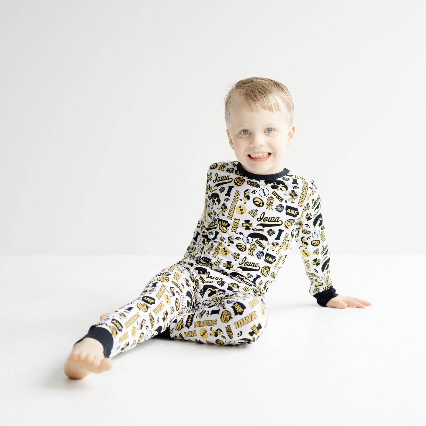 Iowa Hawkeyes bamboo pajamas for little fans with white black and gold design