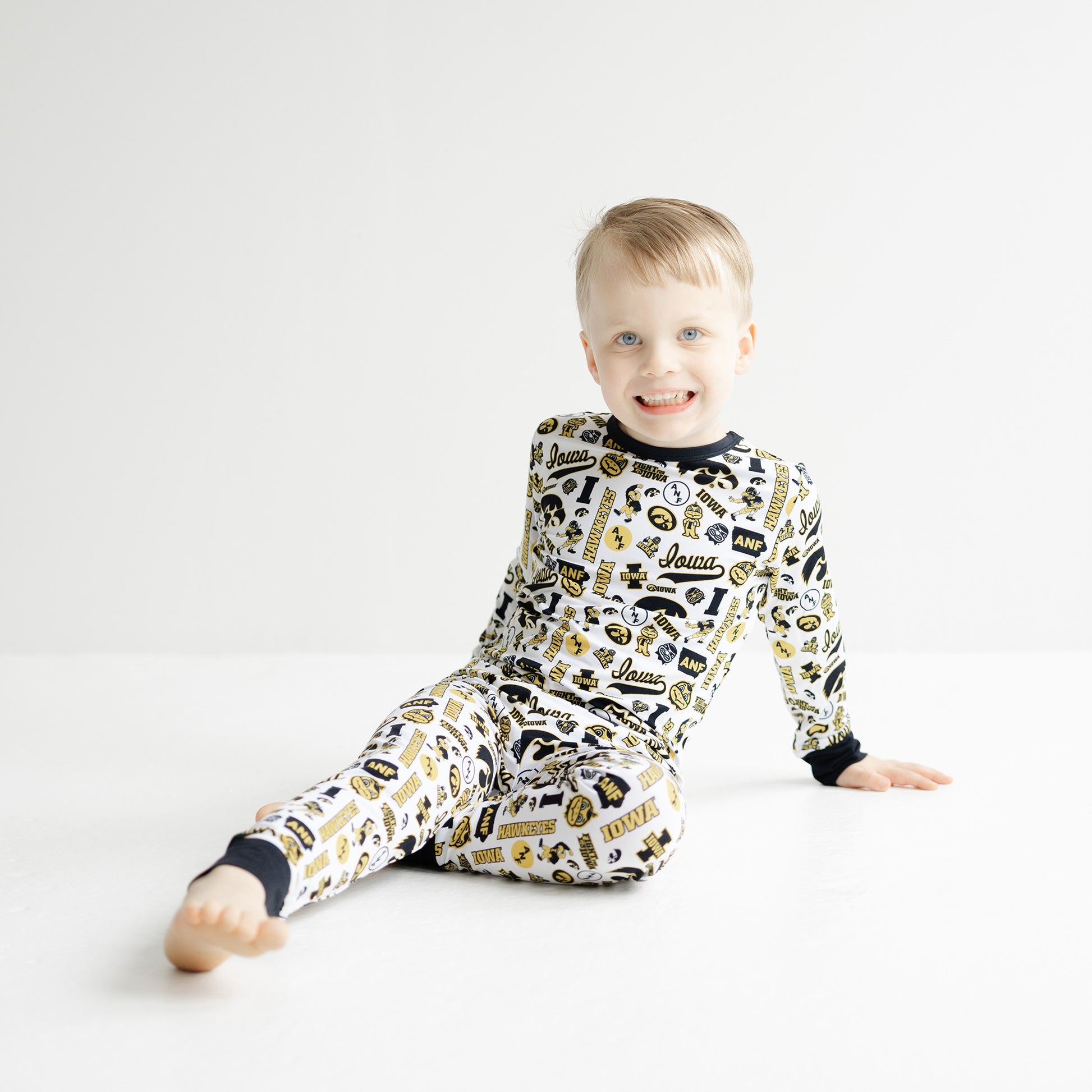 Iowa Hawkeyes bamboo pajamas for little fans with white black and gold design