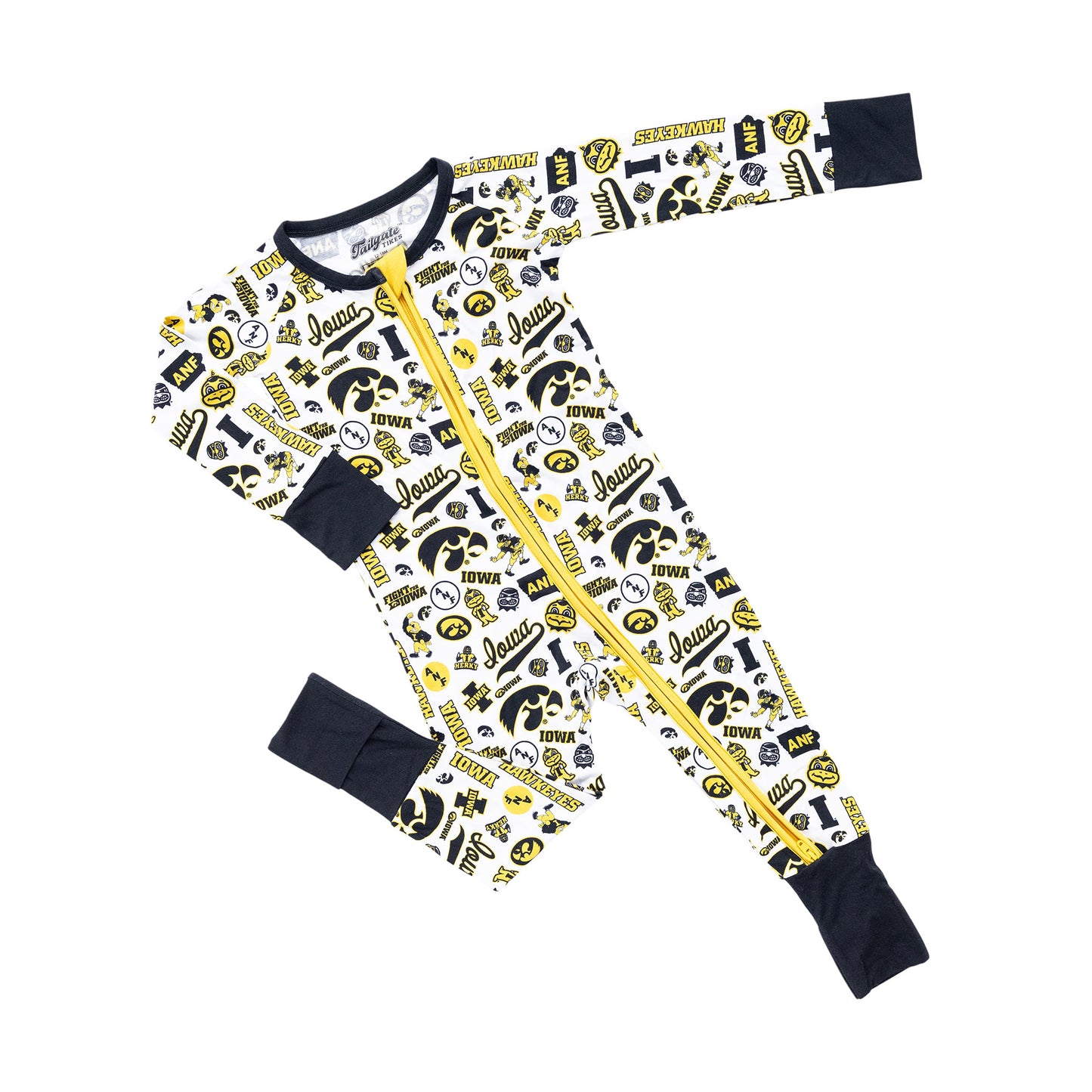 Officially licensed Iowa Hawkeyes baby sleeper made from soft bamboo fabric
