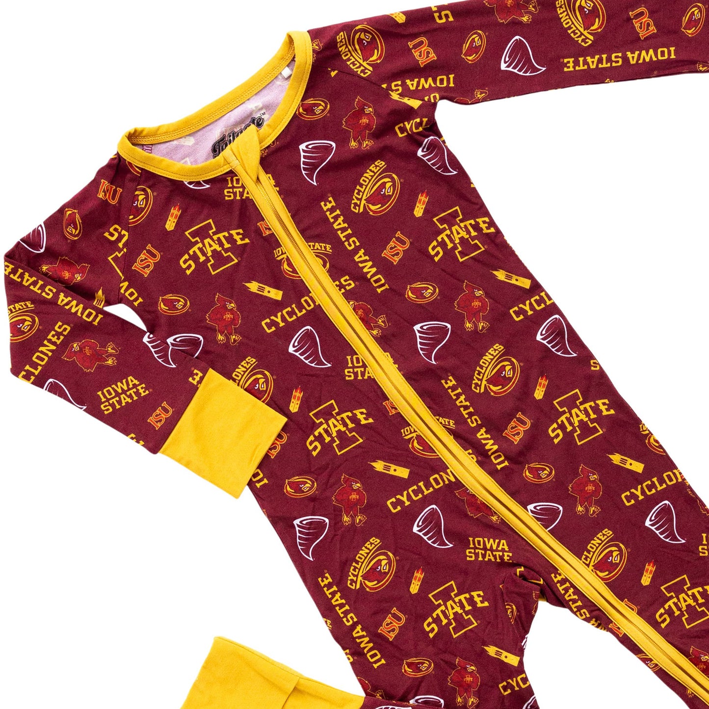 Iowa State Cyclones infant bamboo one-piece sleeper with all-over Cyclones print