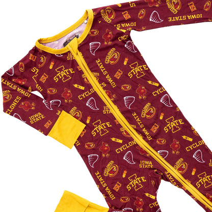 Iowa State Cyclones infant bamboo one-piece sleeper with all-over Cyclones print