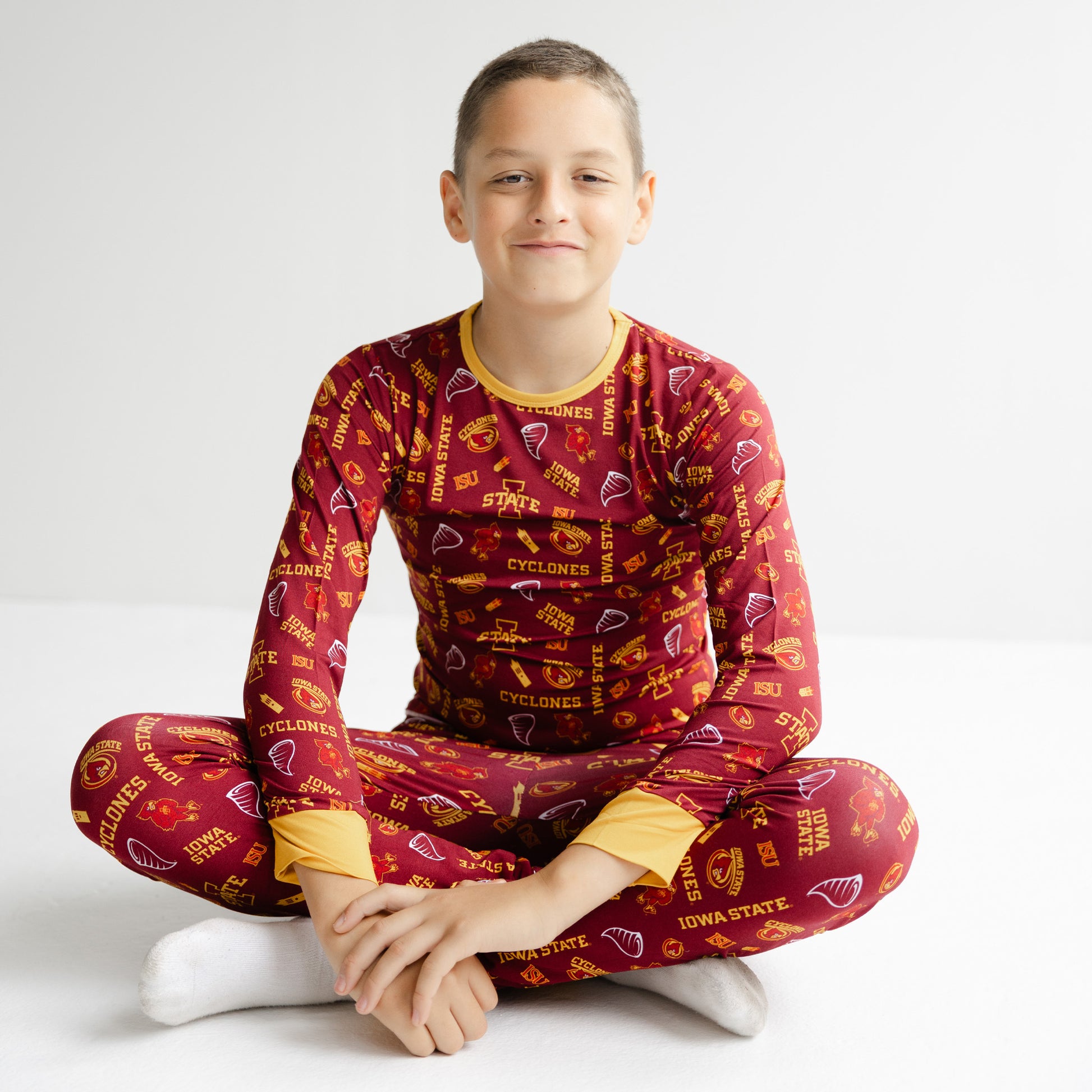 Iowa State Cyclones kids two-piece pajama set made from soft bamboo fabric