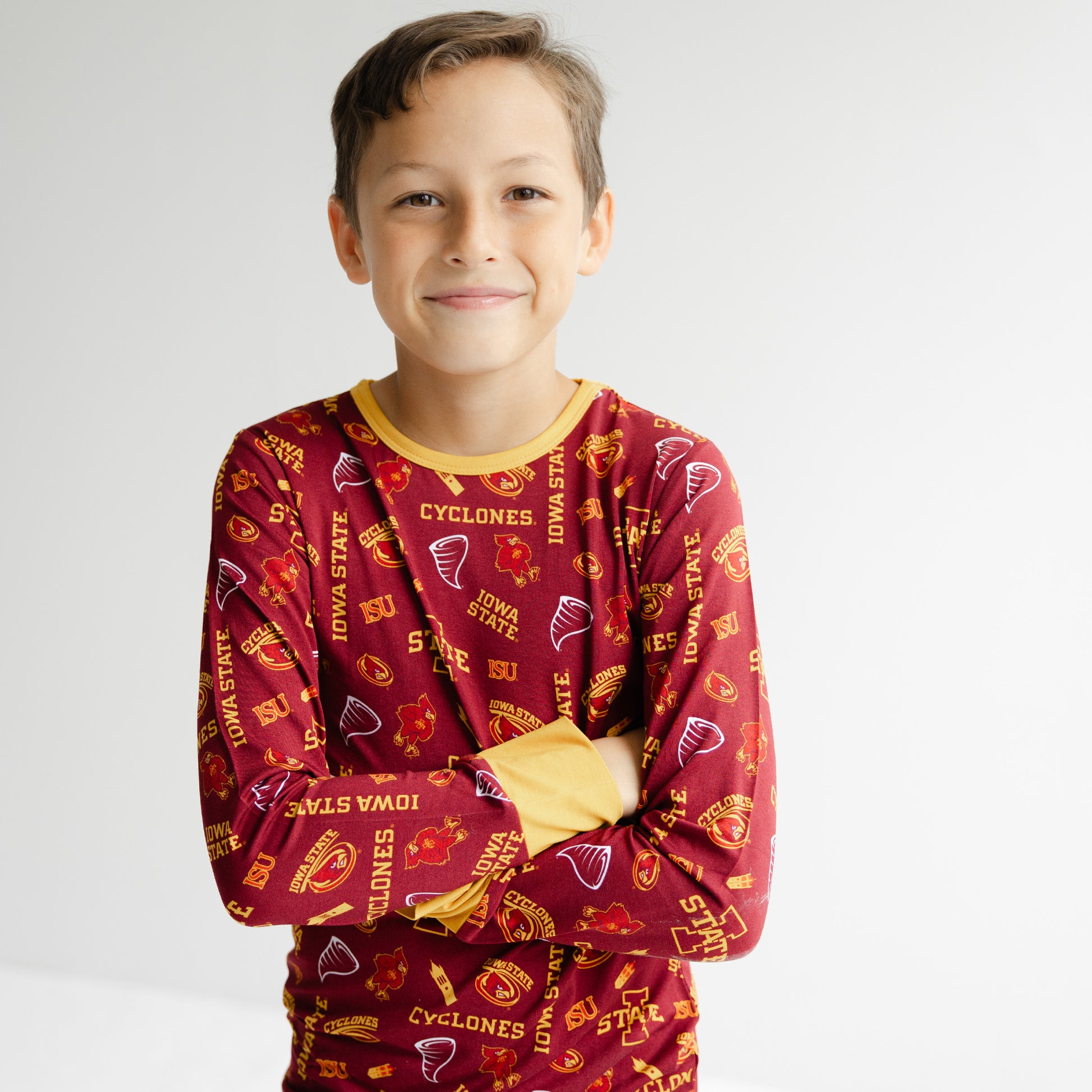 Iowa State Cyclones bamboo pajamas for little fans with cardinal and gold design