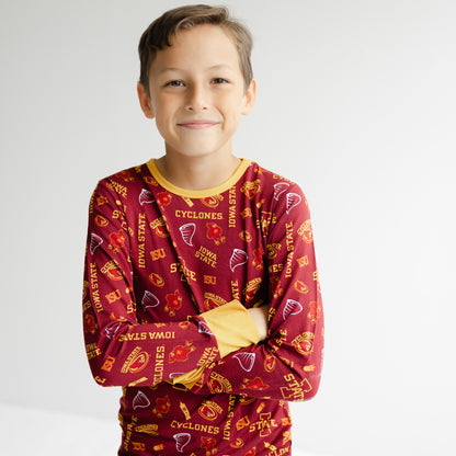 Iowa State Cyclones bamboo pajamas for little fans with cardinal and gold design