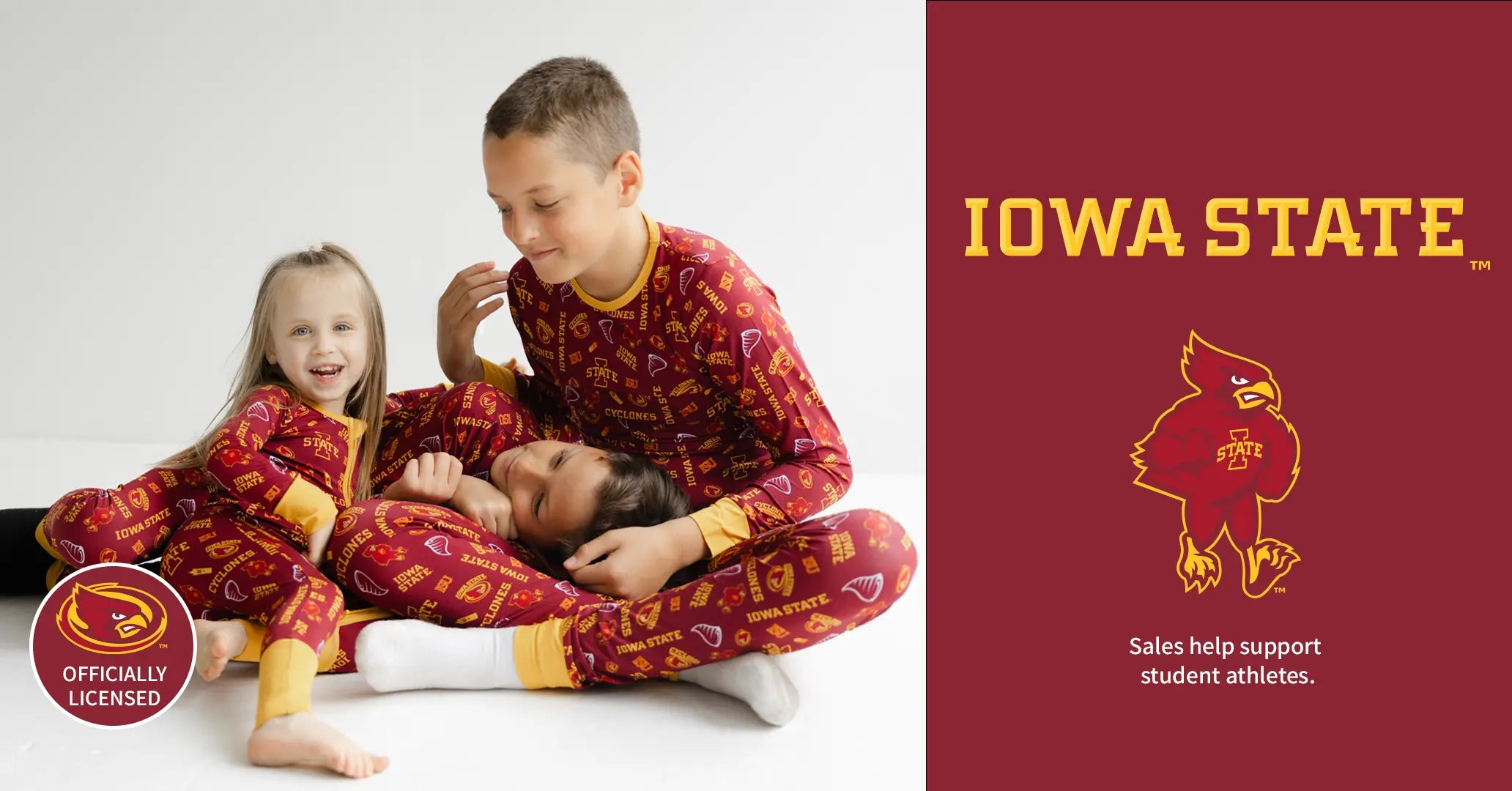Iowa State Cyclones toddler and kids bamboo sleepwear with collegiate team print