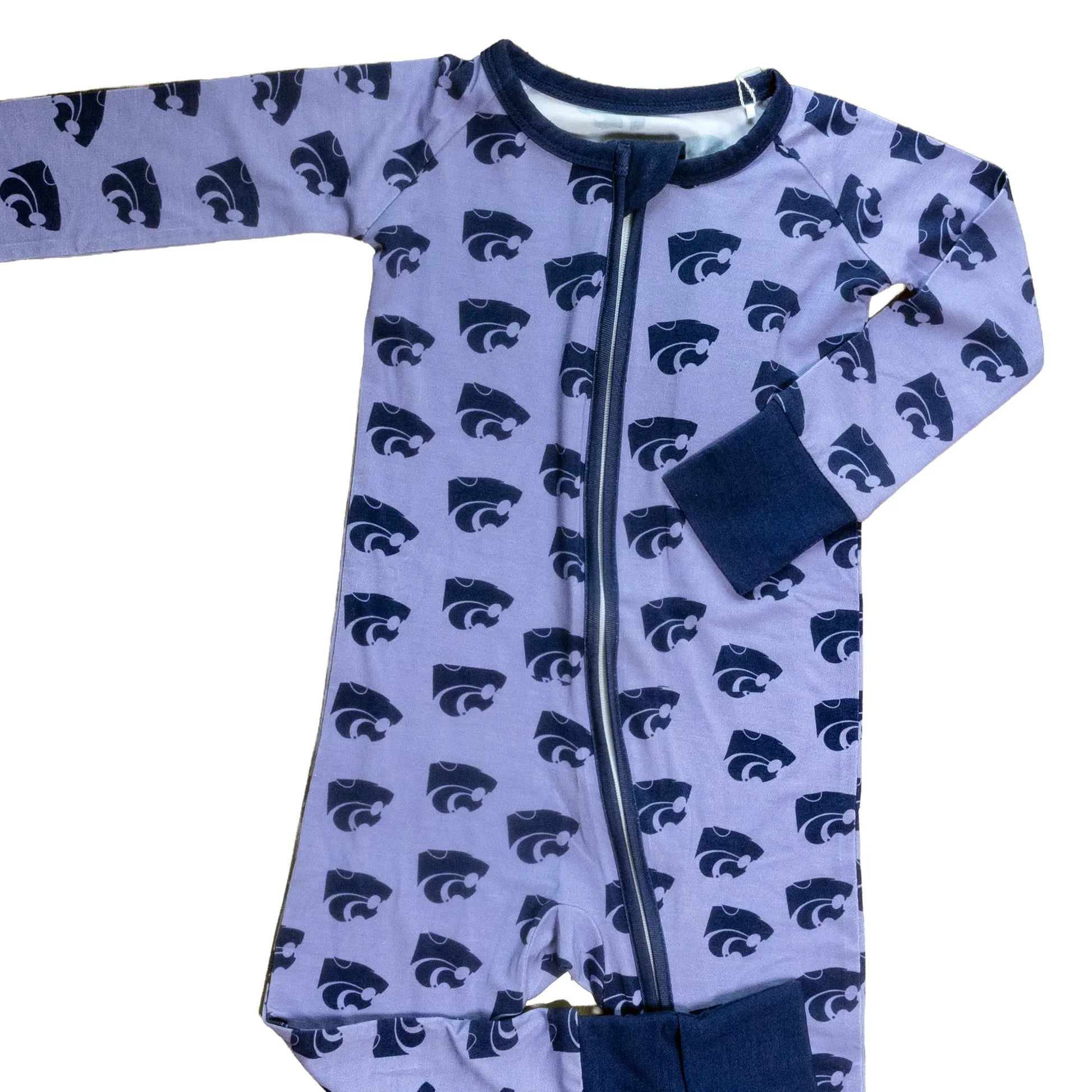 Kansas State Wildcats Zipper Onesie made from bamboo fabric and all over PowerCat print.