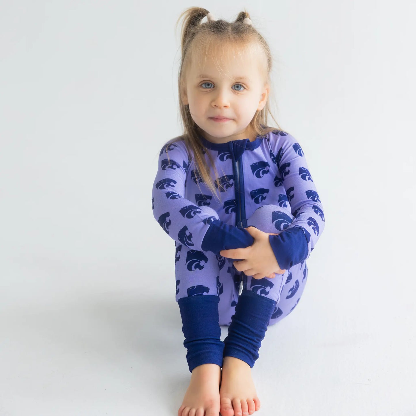 Kansas State Wildcats bamboo One-Piece for babies featuring logos with double zipper design.