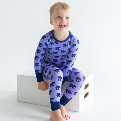 Kansas State Wildcats bamboo pajama set featuring purple and white team branding
