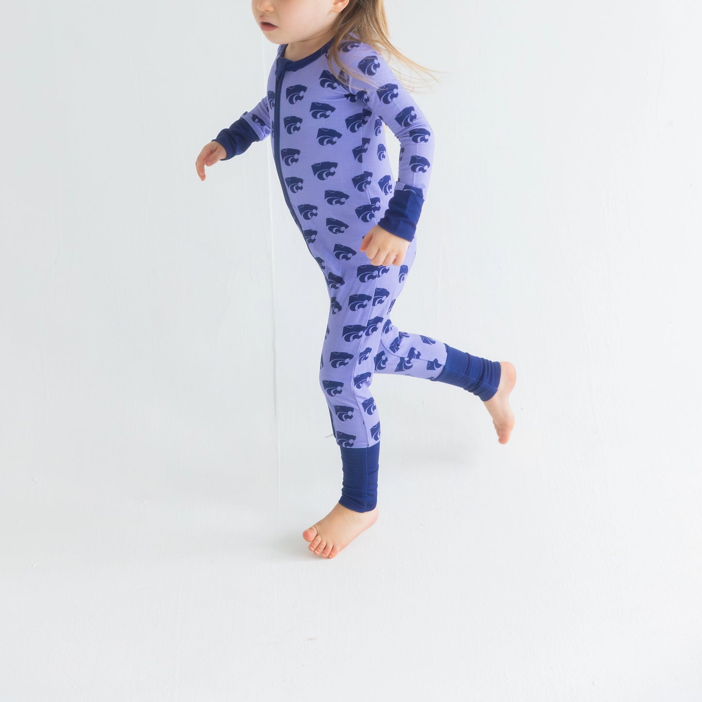Kansas State Wildcats infant and toddler zippered Onesie for game day and sleep.
