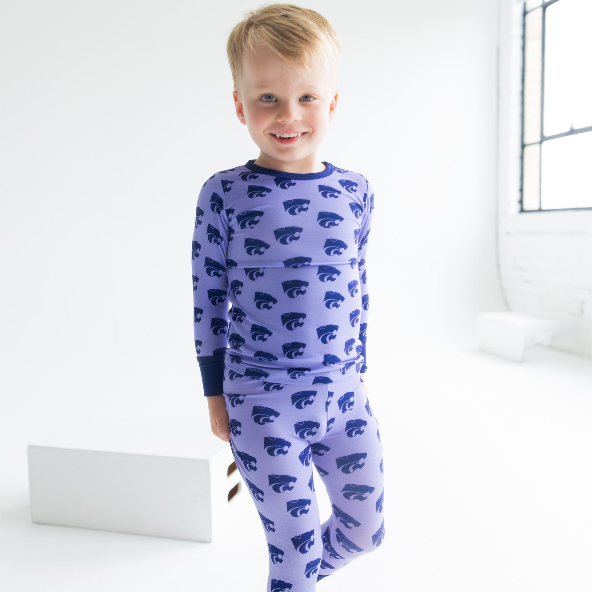 Kansas State Wildcats kids two-piece pajama set made from soft bamboo fabric