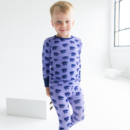 Kansas State Wildcats kids two-piece pajama set made from soft bamboo fabric