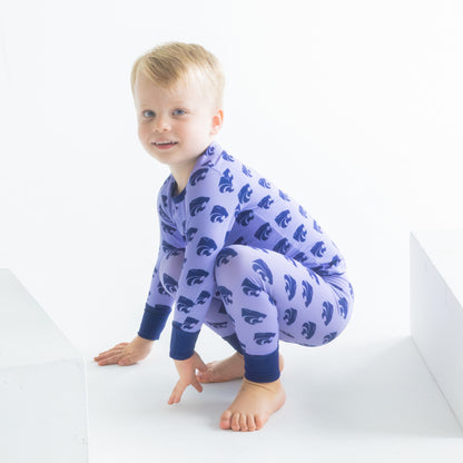 Kansas State Wildcats kids bamboo two-piece pajama set with officially licensed team print