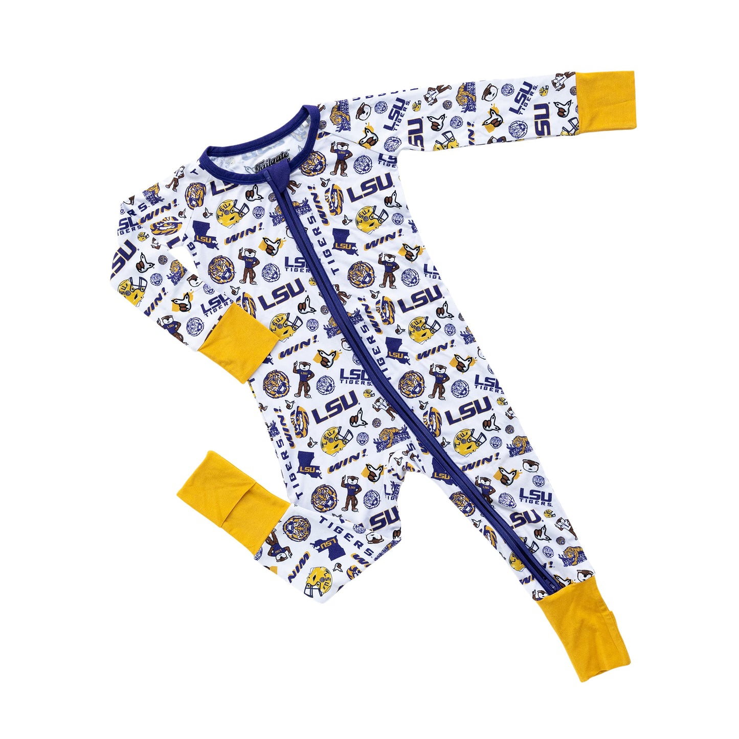 Officially licensed LSU Tigers bamboo zippy one piece for babies and toddlers