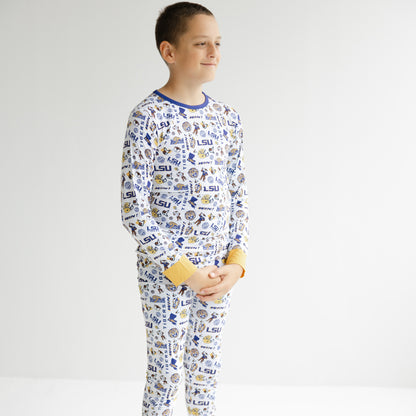 LSU Tigers two piece sleepwear set for babies toddlers and kids
