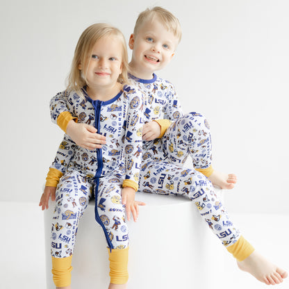 LSU Tigers white logo print zippy one piece pajamas for little fans