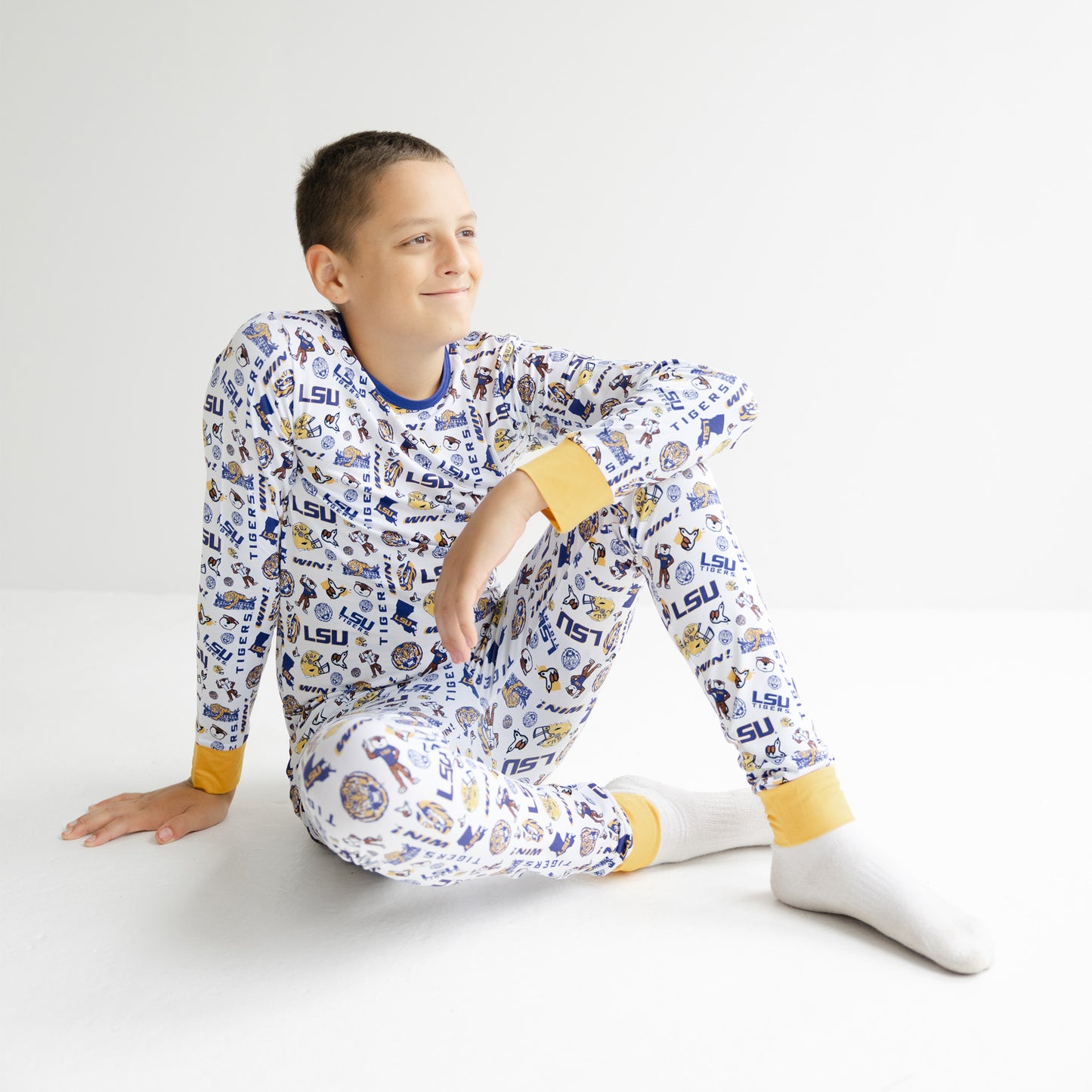 Official LSU Tigers kids pajamas with soft bamboo fabric and team logo design