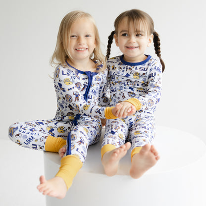 Official LSU Tigers baby and toddler sleeper with purple and gold accents