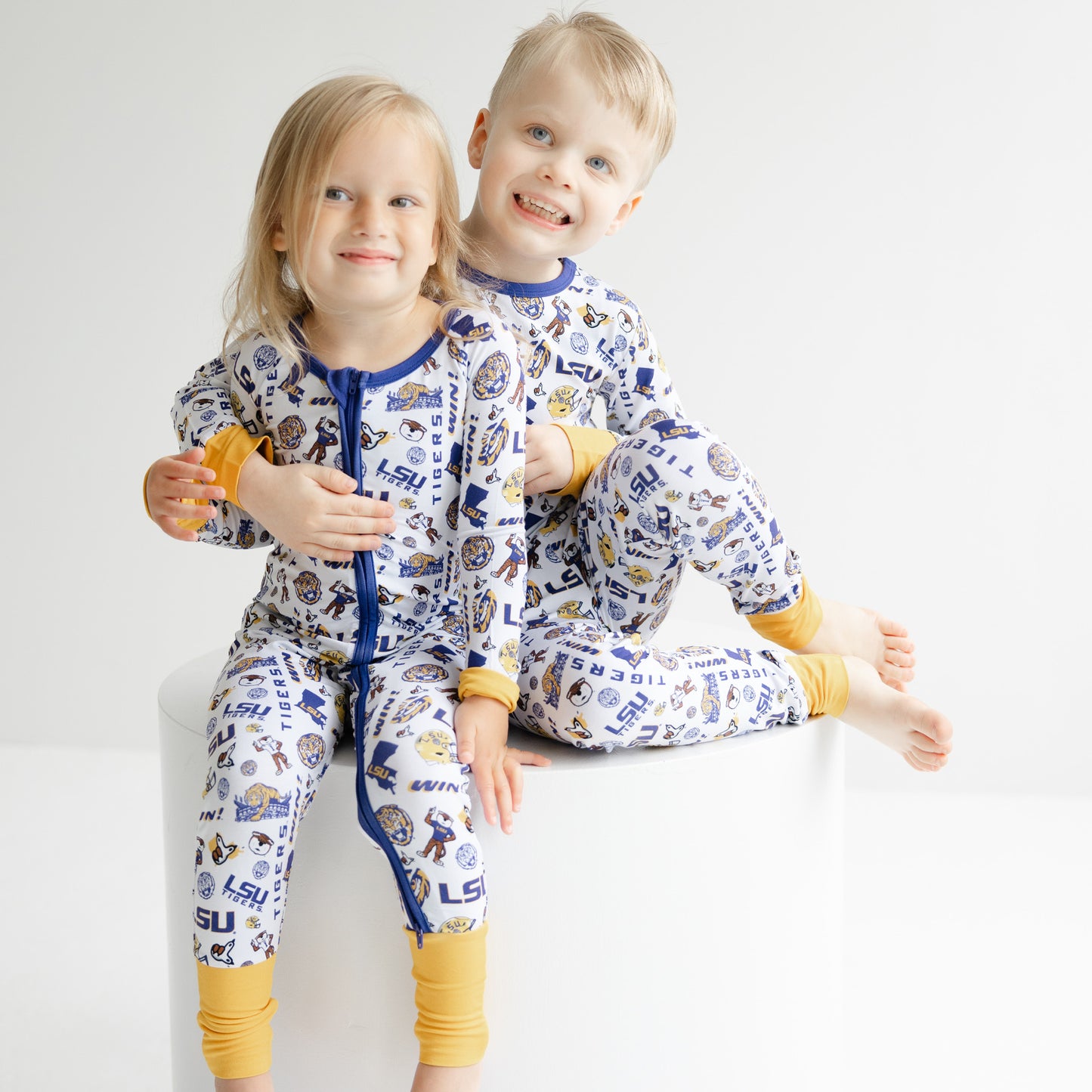 Kids LSU Tigers bamboo one piece sleeper with iconic team logos