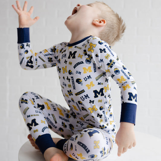 Michigan Wolverines two-piece bamboo pajama set for babies and kids