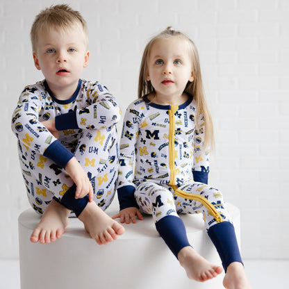 Cozy Michigan Wolverines two-piece pajamas for babies, toddlers, and kids
