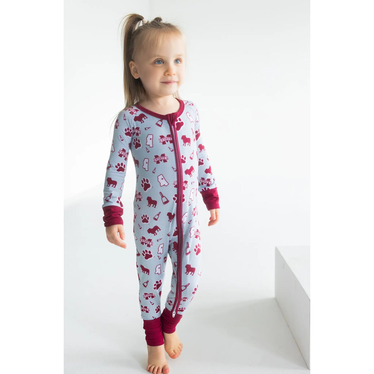 Mississippi State Bulldogs bamboo Double Zip Onesie.