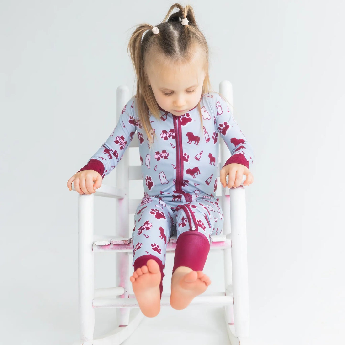 Mississippi State Bulldogs bamboo Zippy One-Piece sleeper for baby boys and girls with zipper design.